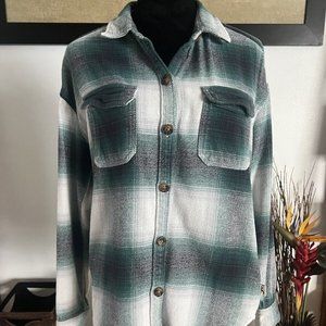 Women's Hollister Boyfriend Fit Fleece Overshirt Small Blue White Longsl…